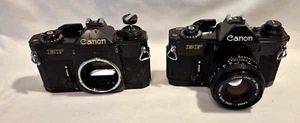Vintage Canon EF black body 35mm SLR camera with 50mm 1.8 FD lens, extra body - Picture 1 of 21