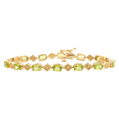 Brazalete de oro amarillo macizo de 14K de peridoto natural y diamantes de 9,00 quilates Foto 1 de 4