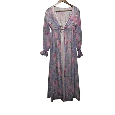 Vintage Años 70 Vanity Fair Psicodélico Peignoir Set Pastel Pequeño Vestido Floral Foto 1 de 4