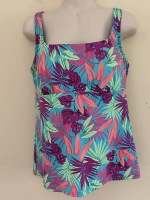 Traje de baño Tankini Lands End Top 12 brillantes florales con aros tropical rosa aguamarina Foto 1 de 4