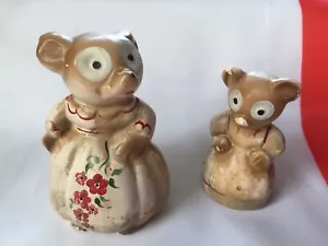 VINTAGE CHALKWARE BEAR FIGURES X 2. Mother & Daughter Bear or Sisters. 1930's. - Picture 1 of 12