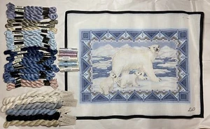 Liz Needlepoint Handpainted Canvas ‘Polar Bear with Cubs’ + Threads / 13 mesh - Picture 1 of 7