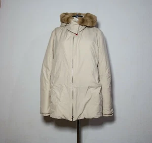 PRADA Puffer Ecru down packable parka jacket with hood trimmed with fur 46sz - Picture 1 of 11