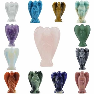 Healing Natural Crystal Carved Pocket Stone Guardian Angel Figurines Energy - Picture 1 of 50
