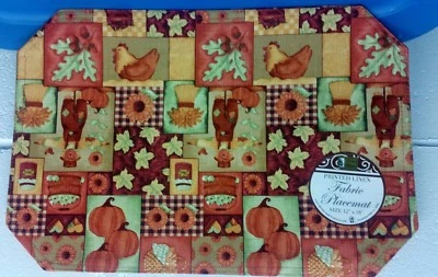 SET OF 4 LINEN FABRIC PLACEMATS 12" x 18", FALL PATCHWORK, SCARECROW by BH - Image 1 of 4