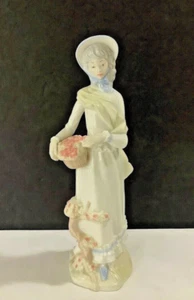 Vintage PORCELANAS SANGO Spain Lady Basquet w/Flowers 12” Tall Figurine - Picture 1 of 8