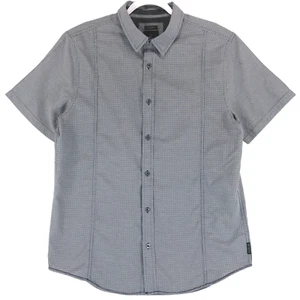 Camisa prAna Lukas para hombre L calce ajustado blanca marina polietileno algodón manga corta con botones - Imagen 1 de 8
