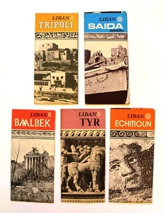 (Colección de 5) FOLLETO libanés de Trípoli, Neumático, Baalbek, Saida y Echmoun años 60 - Imagen 1 de 1