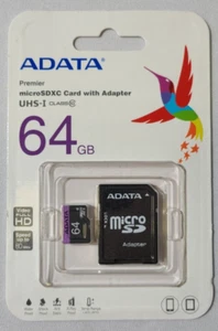 Carte microSDXC ADATA Premier avec adaptateur UHS-I classe 10 (AUSDX64GUICL10-RA1) - Photo 1 sur 3