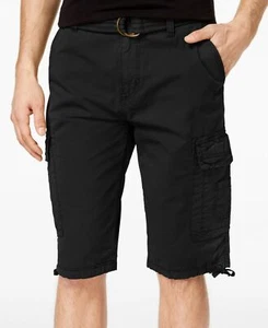$94 Ring Of Fire Men'S Black Delano Messenger Flat Front Belted Cargo Shorts 30w - Picture 1 of 1