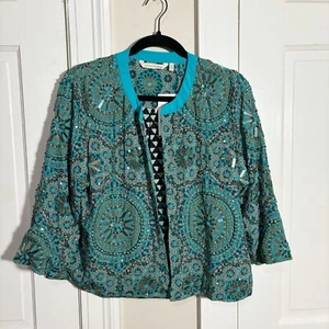 NWT Soft Surroundings Beaded Jacket Medium Sundial Turquoise Crop GORGEOUS! - Picture 1 of 9