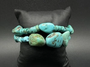 Barse Thailand 925 Stamped Chunky Turquoise Double Strand Bracelet - Picture 1 of 11