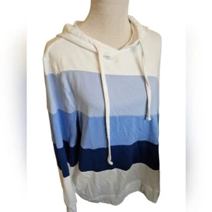 Women Within Plus Size Striped Blue and White Women's Hoodie Sweater Size 1X. - Picture 1 of 13