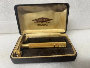 MAQUINILLA DE AFEITAR DE SEGURIDAD DE DOBLE FILO GILLETTE MILORD TONO DORADO VINTAGE DE LOS AÑOS 40 con CAJA - Imagen 1 de 11