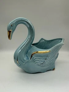 Vintage Schwan Pflanzgefäß Herzstück Glanzware Gold Vergoldet Standford Ware USA Copley MCM - Bild 1 von 6