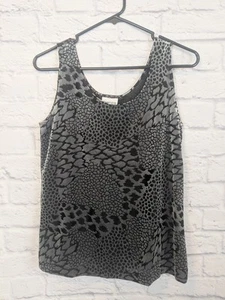 Chicos Velvet Burnout Leopard Animal Print Top Metallic Gray/Black Size 1/Medium - Picture 1 of 7