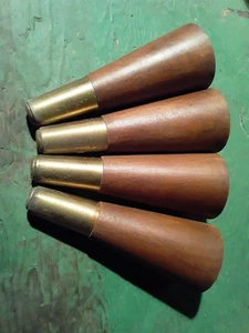 4er Set Vintage Braun & Messing Holz MCM 6 Zoll Stil Möbelbeine - Bild 1 von 5