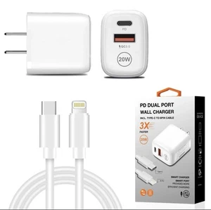 20W PD Dual Port Fast Wall Charger & Adapter USB-C to iPhone & iPad - Picture 1 of 4