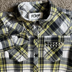 Fox Plaid Flannel Shirt Small Western Racing Cowboy Women Casual Button Down - Bild 1 von 8