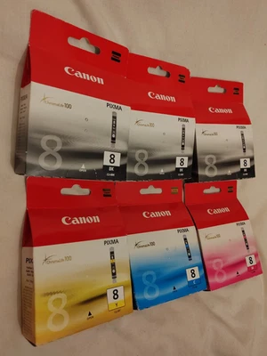6x Canon Pixma Ink Bundle: CLI-8BK CLI-8M CLI-8C CLI-8Y Cartridge Chromalife 100 - Image 1 of 4