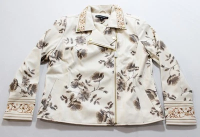 Colleen Lopez Women's Embroidered Faux Leather Moto Jacket CD4 Cream Large - Image 1 of 3