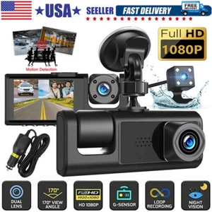 HD 1080P Car Dual Lens Dash Cam Front/Rear/Inside Video Recorder Camera G-Sensor - Picture 1 of 13