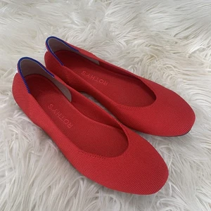 Rothys Damen rot The Flat Strick Ballerinas Slipper Größe 6,5 runde Spitze Ballerinas - Bild 1 von 8