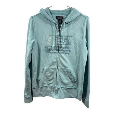 Polo Ralph Lauren Hoodie Womens Large Aqua Blue Full Zip Pockets Embroidered - Image 1 of 4
