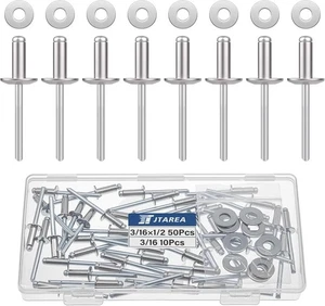 60 piezas remaches pop de acero inoxidable de 3/16" X 1/2" con arandelas de acero inoxidable 4,8 X - Imagen 1 de 6