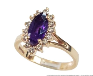 Vintage tiefvioletter Amethyst feiner Diamant 14k Gold Damen Marquise Halo Ring  - Bild 1 von 10