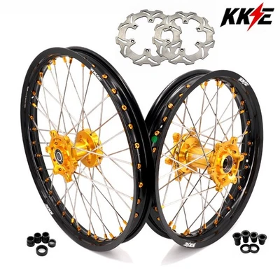 Juego de ruedas de moto de cross KKE 21/19 CNC para Suzuki RM125 RM250 2001-2008 tuercas doradas Foto 1 de 4