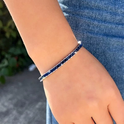 Dazzling Blue Square Zircon Crystal Tennis Bracelet Silver Plated Women Jewelry Foto 1 de 4