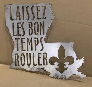 Insegna metallo Stato Louisiana arte 18x18 Laissez Les Bon Temps Rouler Fleur de Lis - Foto 1 di 4