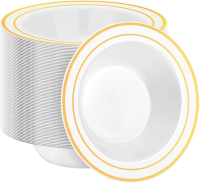 100 Pack Disposable Soup Bowls with Gold Rim, 12Oz Premium Heavy Duty Plastic Di - Image 1 of 4