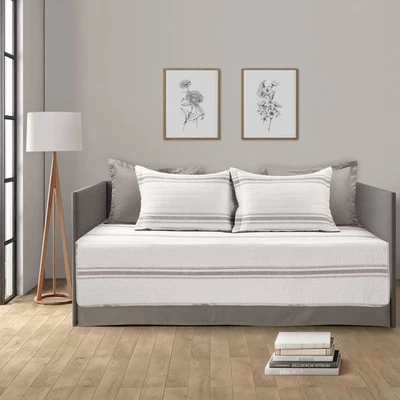 双农舍条纹绗缝棉沙发床套套装灰色-郁郁葱葱的装饰 — 第 1/4 张图片