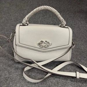 Brighton Satchel Handtasche hellgrau Leder Knotendetail oberer Griff Crossbody - Bild 1 von 9