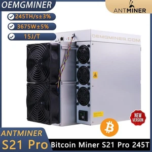 New Bitmain Antminer S21 Pro 245T 3675W Bitcoin BTC ASIC Miner in Stock - Picture 1 of 5