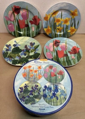 Sakura Paper Flowers Design by Zulauf Salad/Dessert Plates Set of 4 NEW - Image 1 of 4