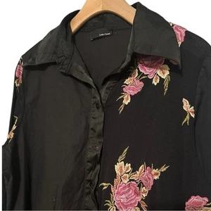 Camisa para mujer Linea Cinque talla L XL negra bordada floral con botones - Imagen 1 de 7