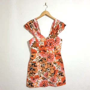 Alice McCall Dress Sz 6 Pink Orange Retro Floral Print Mini Sleeveless Button Up - Bild 1 von 8