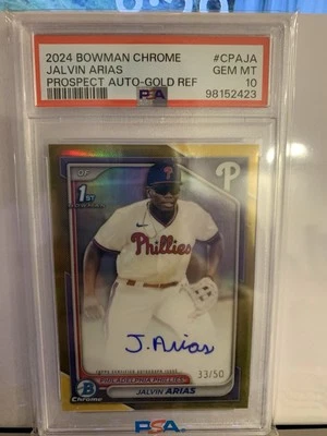 2024 Bowman Chrome True Gold /50 Refractor #CPA-JA Jalvin Arias Auto PSA 10 !!!  - Image 1 of 2