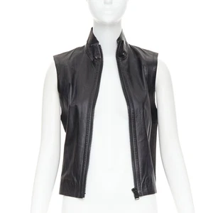 LOUIS VUITTON black leather logo zipper back yoke vest jacket - Picture 1 of 10