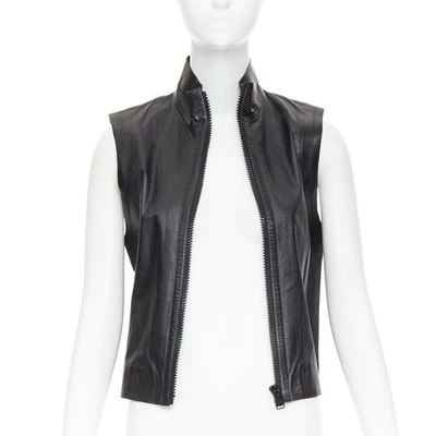LOUIS VUITTON black leather logo zipper back yoke vest jacket - Image 1 of 4