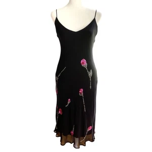 Vintage Betsey Johnson New York Rare 90s Fairy Silk Midi Slip Dress Floral Sz 8 - Picture 1 of 17