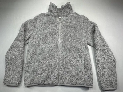 Pulôver feminino Uni Qlo Sherpa lã zíper completo cinza médio - Imagem 1 de 4