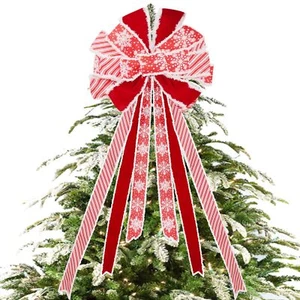 Christmas Tree Topper 47 X 13 Inches Large Christmas Tree Topper Bow Red Wrea... - Picture 1 of 7