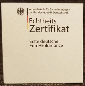 Original Zertifikat für 200 Euro „Erste deutsche Euro-Goldmünze“ - Bild 1 von 2