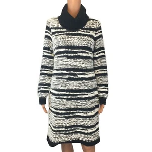 G-III Gr. Medium schwarz-weiß A-Linie Strick Langarm Rollkragen Pullover Kleid - Bild 1 von 8