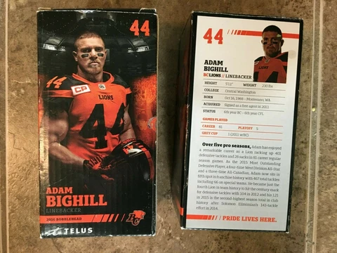 BC Lions Bobbleheads -[2] Adam Bighill 2016 SGA - Alexander Promotions Cover