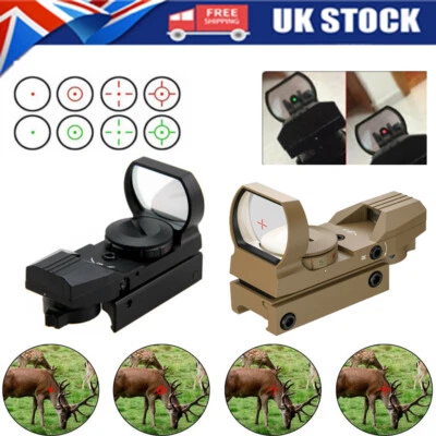 Red Green Dot Rifle Scope 4 Reticle Reflex Sight Tactical Fit 11/20mm Mount Rail - Image 1 of 4